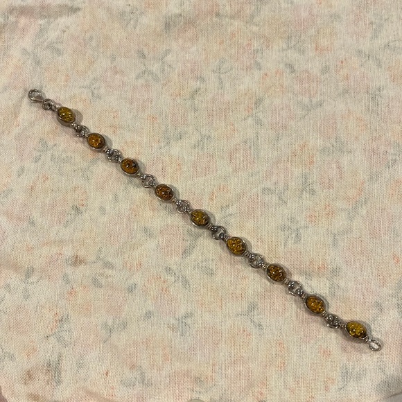 Sterling Silver Bracelet Amber Oval Stones - Picture 2 of 4